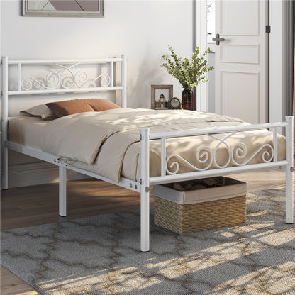 Scroll Metal Bed Frame with Headboard & Footboard – Space-Saving Iron Platform Bed, No Box Spring Needed, Twin Full Queen, Black or White, for Bedroom Guest Room Dorm – ALDEN DESIGN
