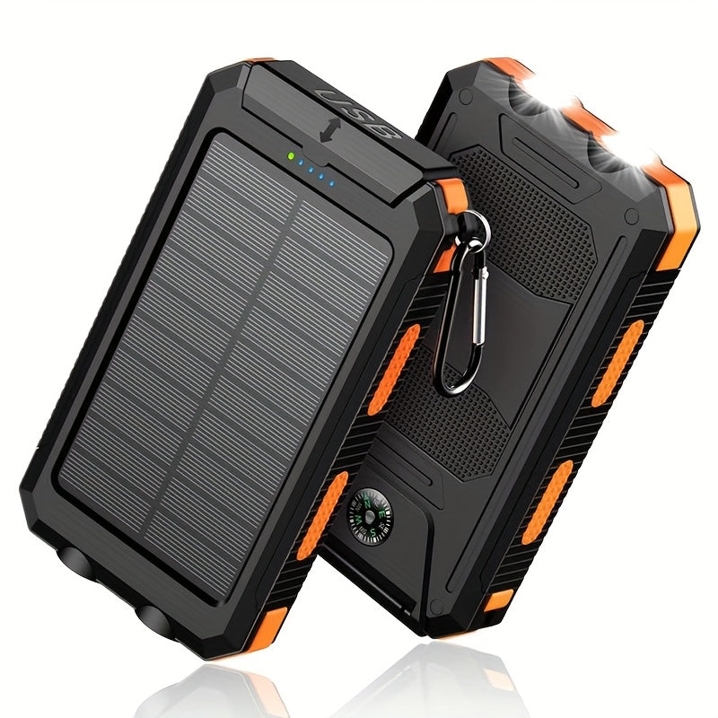 Solar Charger, 10000mAh Solar Power Bank, External Backup Battery Pack With USB C Input/output/LED Flashlight, Compatible With Samsung, IPad, Suitable For Outdoor And Camping Quick Charger With Dual USB Ports, Built-in LED And Compass