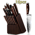 Hammer Pattern Full-Tang Knife Set with Wooden Block – Ultra Sharp Stainless Steel Kitchen Knives, 15/16/20-Piece, Ergonomic Handle, Restaurant & Home Use, Christmas Gift for Men | ShopVora CA