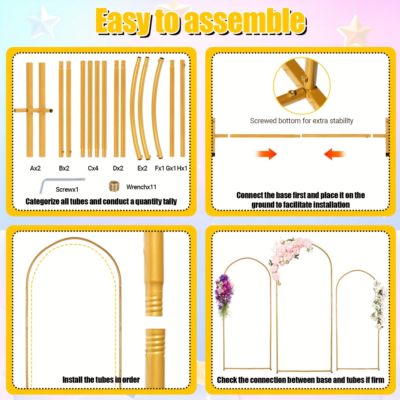 Wedding Arch Backdrop Stand 7.2FT&6.6FT&6ft Golden Metal Arch Backdrop Stand for Wedding Ceremony Shower Birthday Party Garden Floral Balloon Arch Christmas Decoration