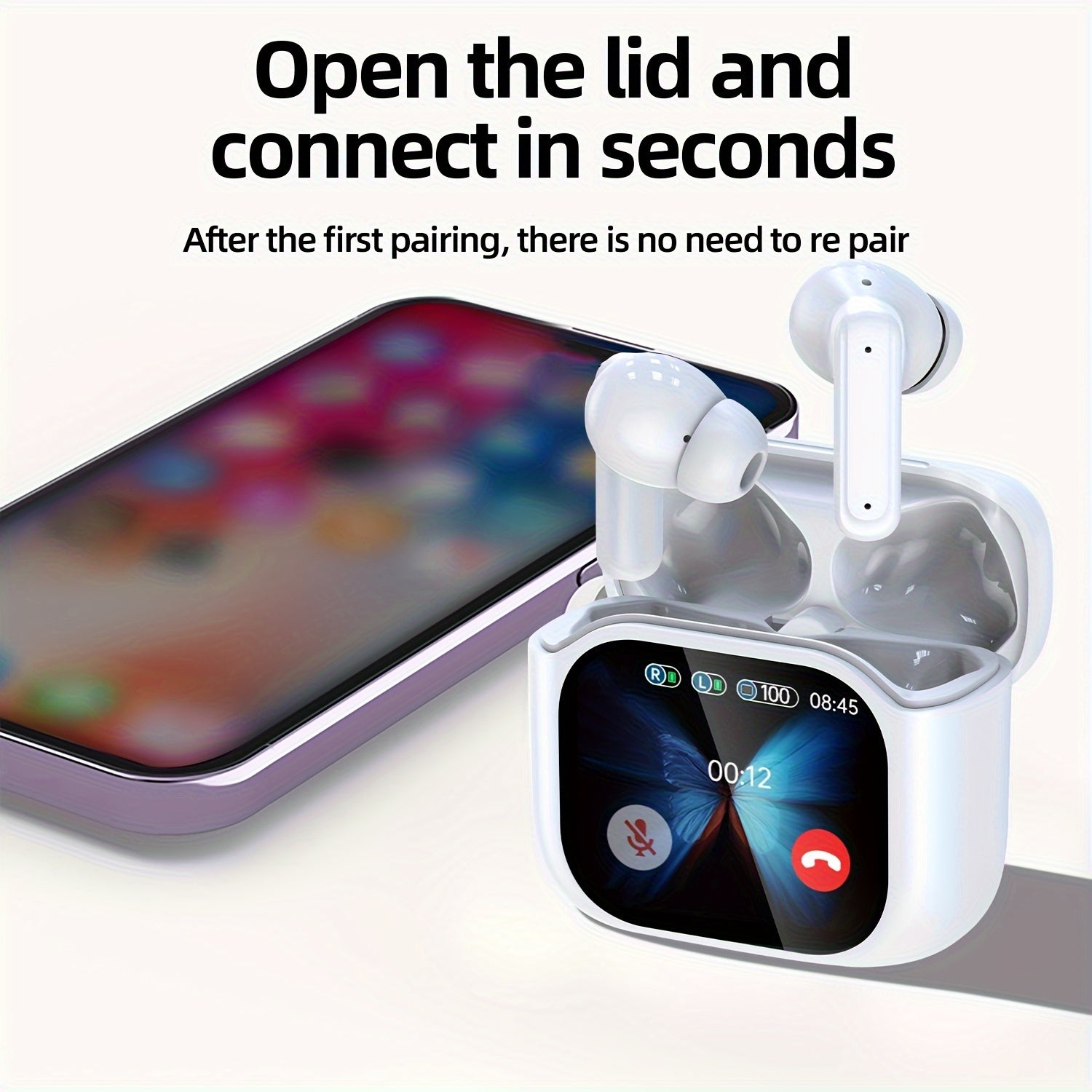 New TWS Screen Display Wireless Active ANC Noise Cancelling Earbuds, Long Battery Life, HiFi Stereo Sound, Microphone, Touch Control, Type-C Charging Case, Suitable for Music/Gaming/Sports Fitness Multi-Scene Applications, Apple/Android/Tablet/Earbud