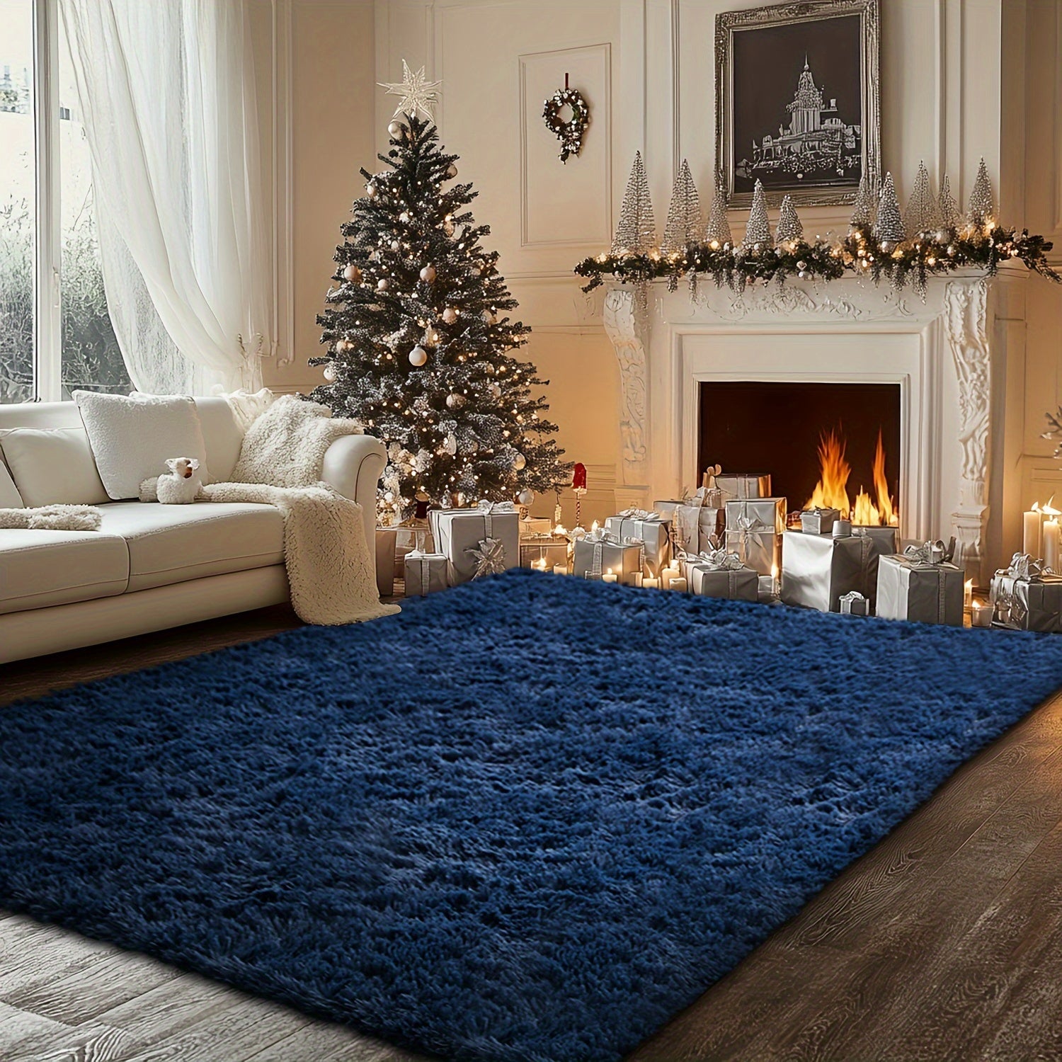 Fluffy Soft Area Rug – Luxury Non-Slip Indoor Carpet for Living Room, Bedroom & Home Decoration, Ultra-Plush Floor Rug, 7 Colours & 5 Sizes, Tie-Dye Black White Navy Blue Grey