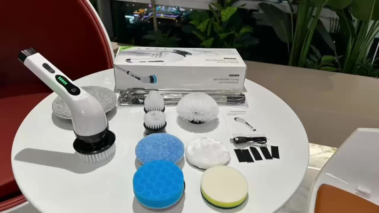 Electric Spin Scrubber Wireless Cleaning Brush – Rotating Floor & Shower Scrubber with 9 Replaceable Brush Heads, 2-Speed & Adjustable Extension Handle for Bathtub, Tile, Glass & Car