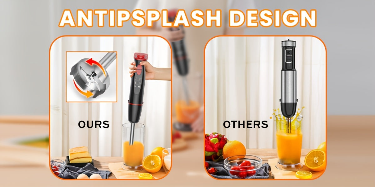 5-in-1 Immersion Hand Blender 1000W – 12-Speed LED Handheld Stick Blender with Stainless Steel Blades, Chopper, Beaker, Whisk & Milk Frother – BPA-Free for Smoothies, Soup & Puree