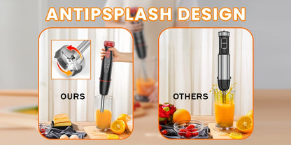 5-in-1 Immersion Hand Blender 1000W – 12-Speed LED Handheld Stick Blender with Stainless Steel Blades, Chopper, Beaker, Whisk & Milk Frother – BPA-Free for Smoothies, Soup & Puree