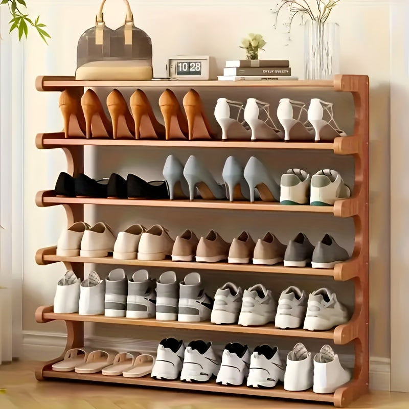 Bamboo Shoe Rack Freestanding Multi-Tier with Wood Grain Finish – Space-Saving Entryway Shoe Organizer for Home, Dorm & Apartment, Easy Assembly, Sturdy Brown Shoe Storage Shelf for Hallway & Bedroom