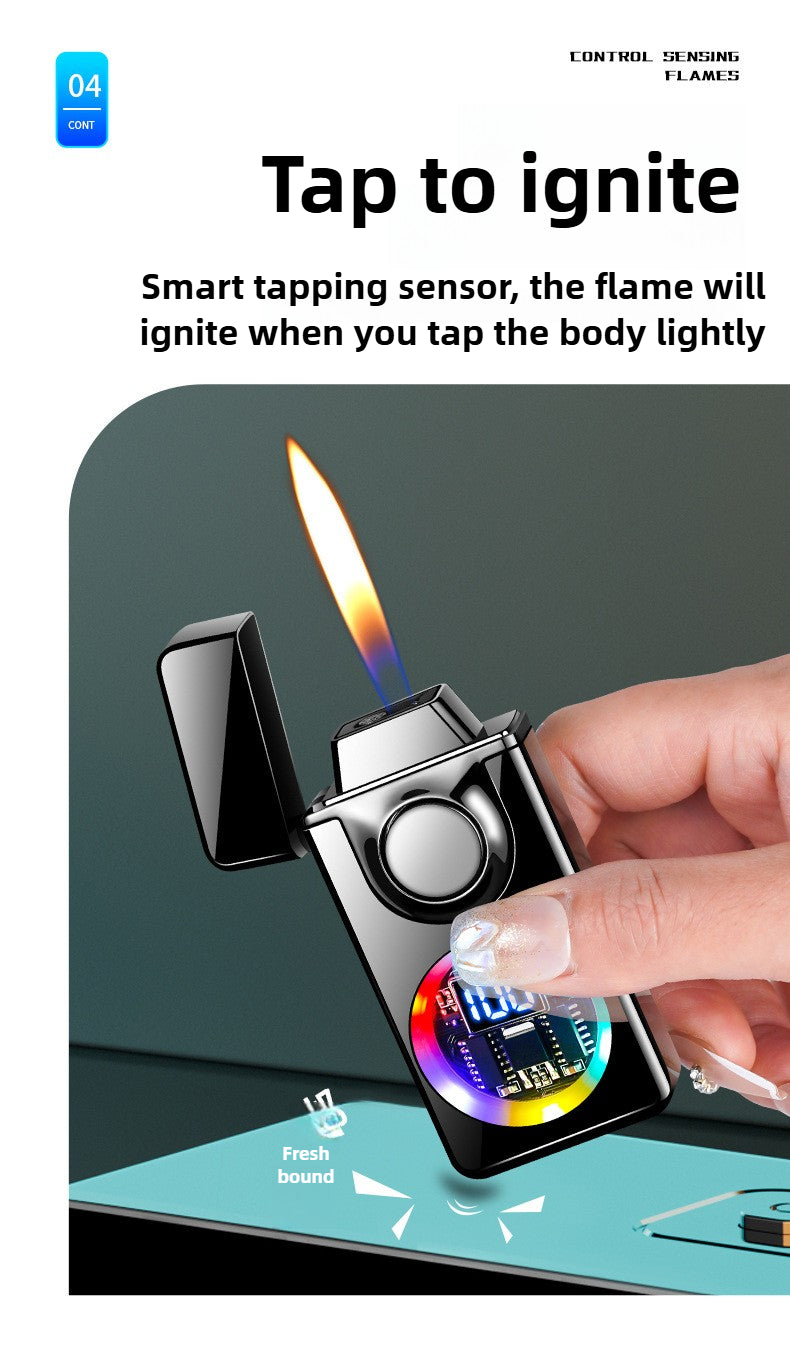 BNMQ 2025 Intelligent Voice Control Butane Lighter, 5 Ignition Modes, Visible Transparent Window, Portable Metal Flip Induction Lighter