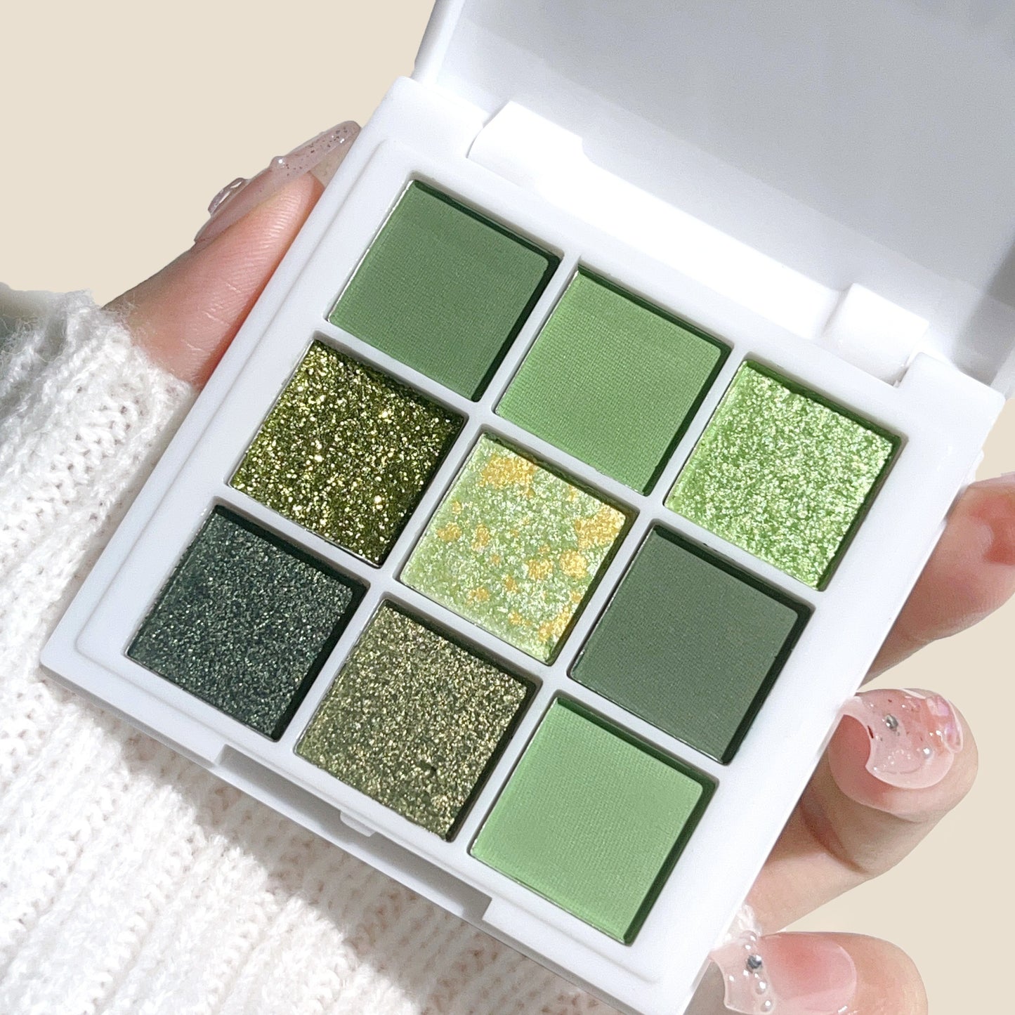 Avocado Green 9-Color Eyeshadow Palette – Highly Pigmented Matte & Shimmer Glitter Eye Makeup, Water-Resistant Long-Lasting for Festivals, Parties & Everyday Looks
