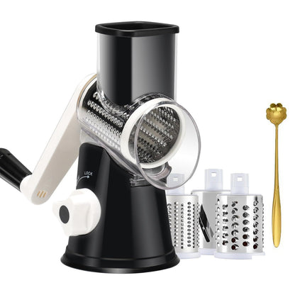 4-Piece Hand-Crank Drum Vegetable Cutter & Slicer – Manual Multi-Functional Kitchen Vegetable Chopper with Interchangeable Drums for Shredding, Slicing & Grating