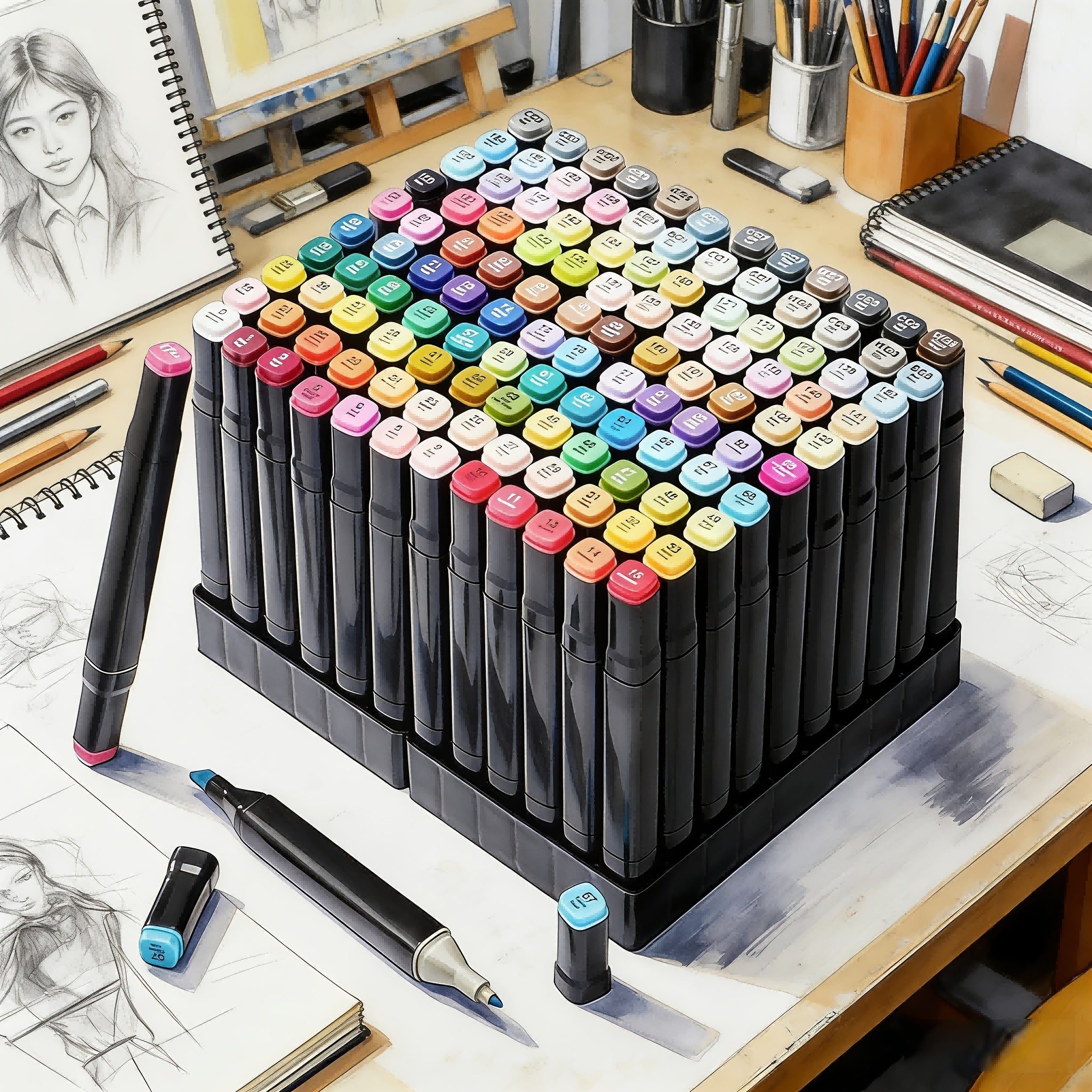 Alcohol Markers 120 Colors Double Tipped Art Marker Set – Dual Brush & Chisel Tip for Artists, Adults & Kids, Coloring, Illustration, Sketching, Anime Drawing, Highlighting – Christmas Gift