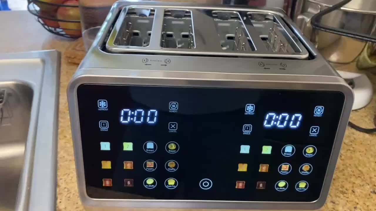 Toaster with Touch Screen Toaster Oven, 24-Slice, Stainless Steel Digital Timer Toaster with LCD Display, 6 Bread Types and 6 Browning Settings, Smart Extra-Wide Toaster Oven with Bagel Cancel and Defrost Function