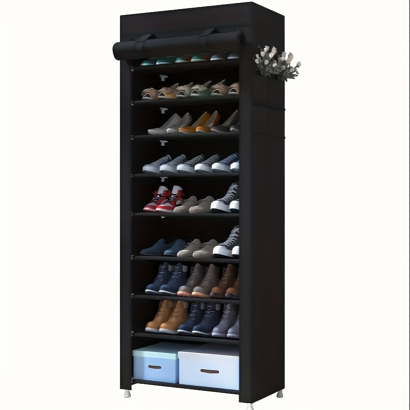 9-Tier Shoe Rack Organizer with Nonwoven Fabric Cover – Portable Shoe Shelf for Closet Hallway Bedroom Entryway, Grey (Calmootey)