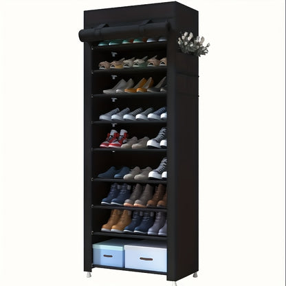 9-Tier Shoe Rack Organizer with Nonwoven Fabric Cover – Portable Shoe Shelf for Closet Hallway Bedroom Entryway, Grey (Calmootey)