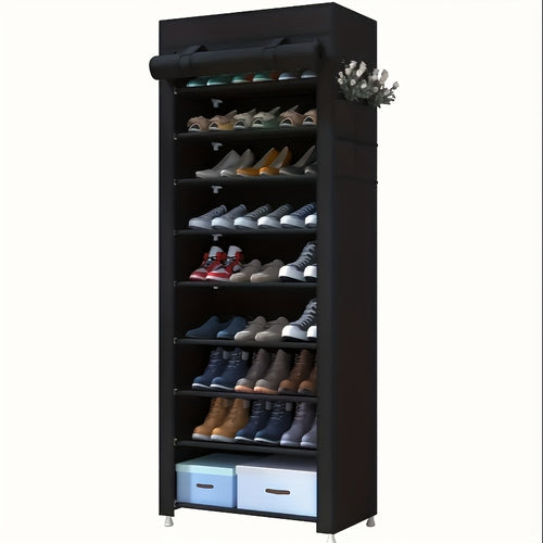 9-Tier Shoe Rack Organizer with Nonwoven Fabric Cover – Portable Shoe Shelf for Closet Hallway Bedroom Entryway, Grey (Calmootey)