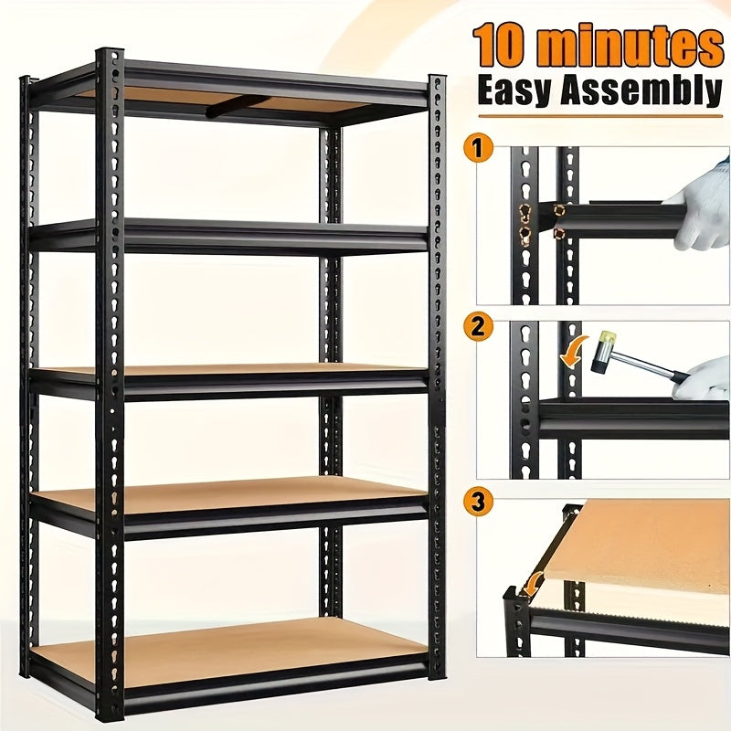 2000 lbs Capacity, 60"/72" 5-Tier Heavy-Duty Adjustable Garage Storage Rack, Black Polished Metal, Easy Assembly, Suitable for Closet, Pantry & Garage Organization, Industrial Shelving, Utility Rack, Utility Racks