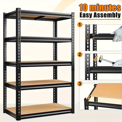 5-Tier Heavy-Duty Garage Storage Rack 2000 lbs Capacity – 60"/72" Adjustable Industrial Shelving Unit, Black Metal, Easy Assembly for Garage, Closet & Pantry Organization | ShopVora CA
