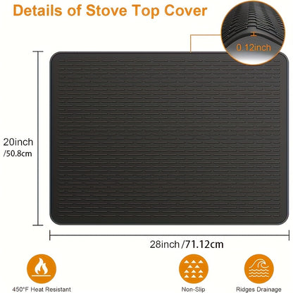 Foldable Silicone Cooktop Protector Mat 28"x20" – Heat Resistant Electric Stove Top Cover for Ceramic & Glass Cooktop, Multipurpose Dish Drying Mat, RV Stovetop Guard & Kitchen Counter Extender