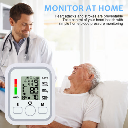 Portable Upper Arm Blood Pressure Monitor with Voice Reports & Hypertension Alert – Large LCD Display, One-Touch Operation, 2×99 Memory, Adjustable Cuff, Home & Travel BP Monitor for Seniors & Pregnant Women