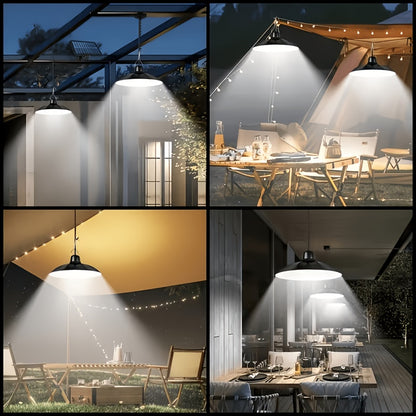 Solar Outdoor Roof Light IP55 Waterproof - Auto On/Off Dusk to Dawn Solar Chandelier Lamp for Gazebo, Barn, Chicken Coop, Courtyard, Garage, Campsite & Porch - Wireless Solar Hanging Light
