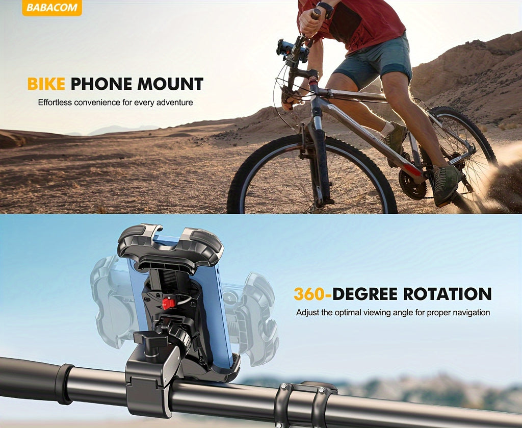 BABACOM Bicycle Phone Holder, Enhanced [1S Lock][Safe Guard] Motorcycle Phone Holder, [360° Rotatable] Phone Mount for Bicycle Handlebars Compatible with 4.7-6.8" Mobile Phones