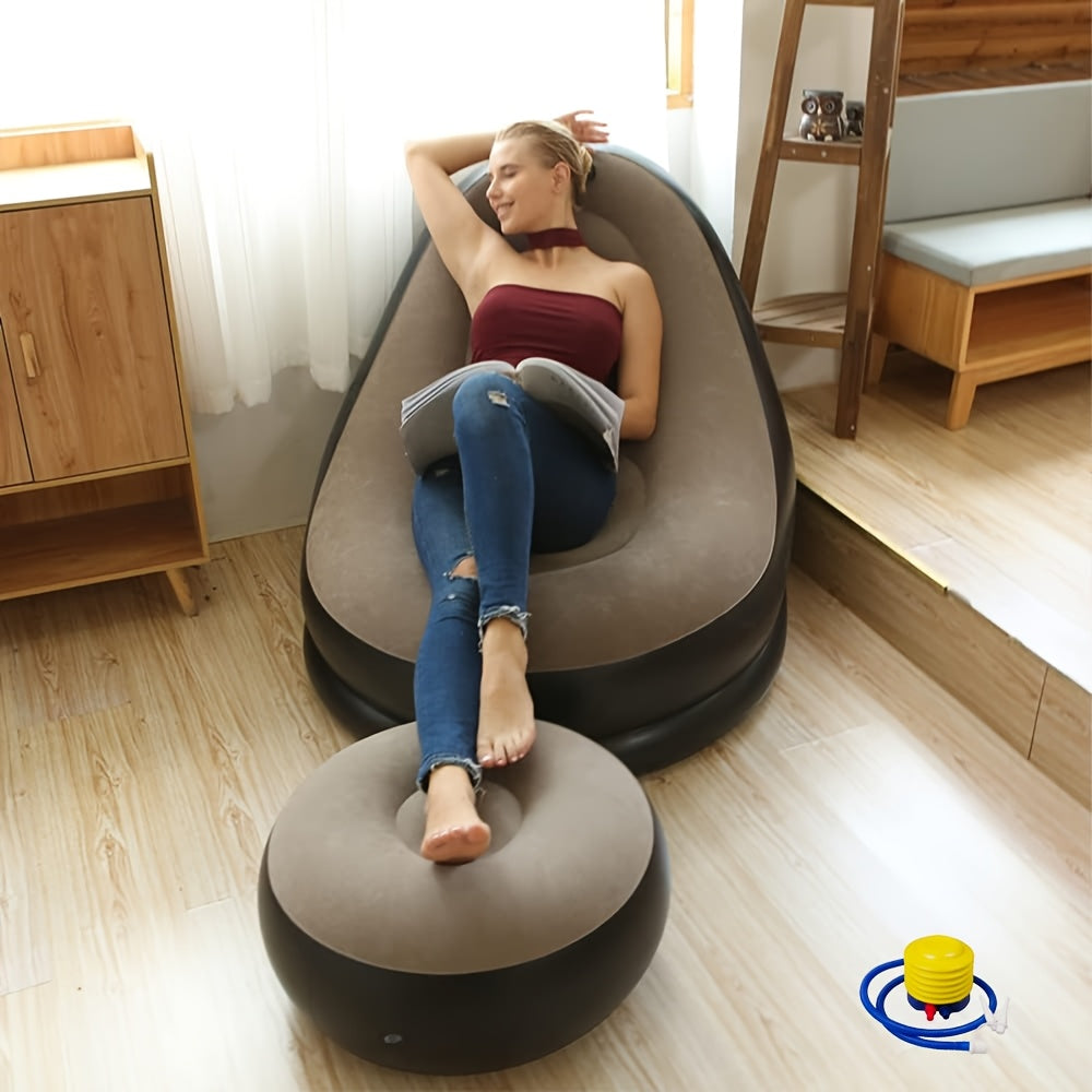 Inflatable Air Sofa Lazy Chair with Footstool Fast Inflate Home Air Pump Portable Lounge for Living Room Bedroom Balcony Camping Outdoor - Canada