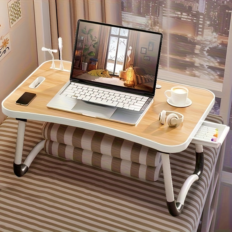 Foldable Laptop Bed Desk with USB Port – Portable Adjustable Lap Tray Table for Sofa Couch Floor, No Assembly, Study Work Eating Reading, Black Pink Walnut White