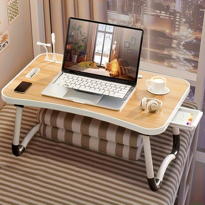 Foldable Laptop Bed Desk with USB Port – Portable Adjustable Lap Tray Table for Sofa Couch Floor, No Assembly, Study Work Eating Reading, Black Pink Walnut White