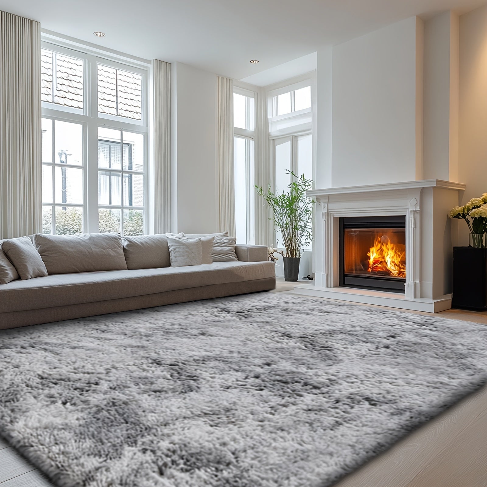 Fluffy Soft Area Rug – Luxury Non-Slip Indoor Carpet for Living Room, Bedroom & Home Decoration, Ultra-Plush Floor Rug, 7 Colours & 5 Sizes, Tie-Dye Black White Navy Blue Grey