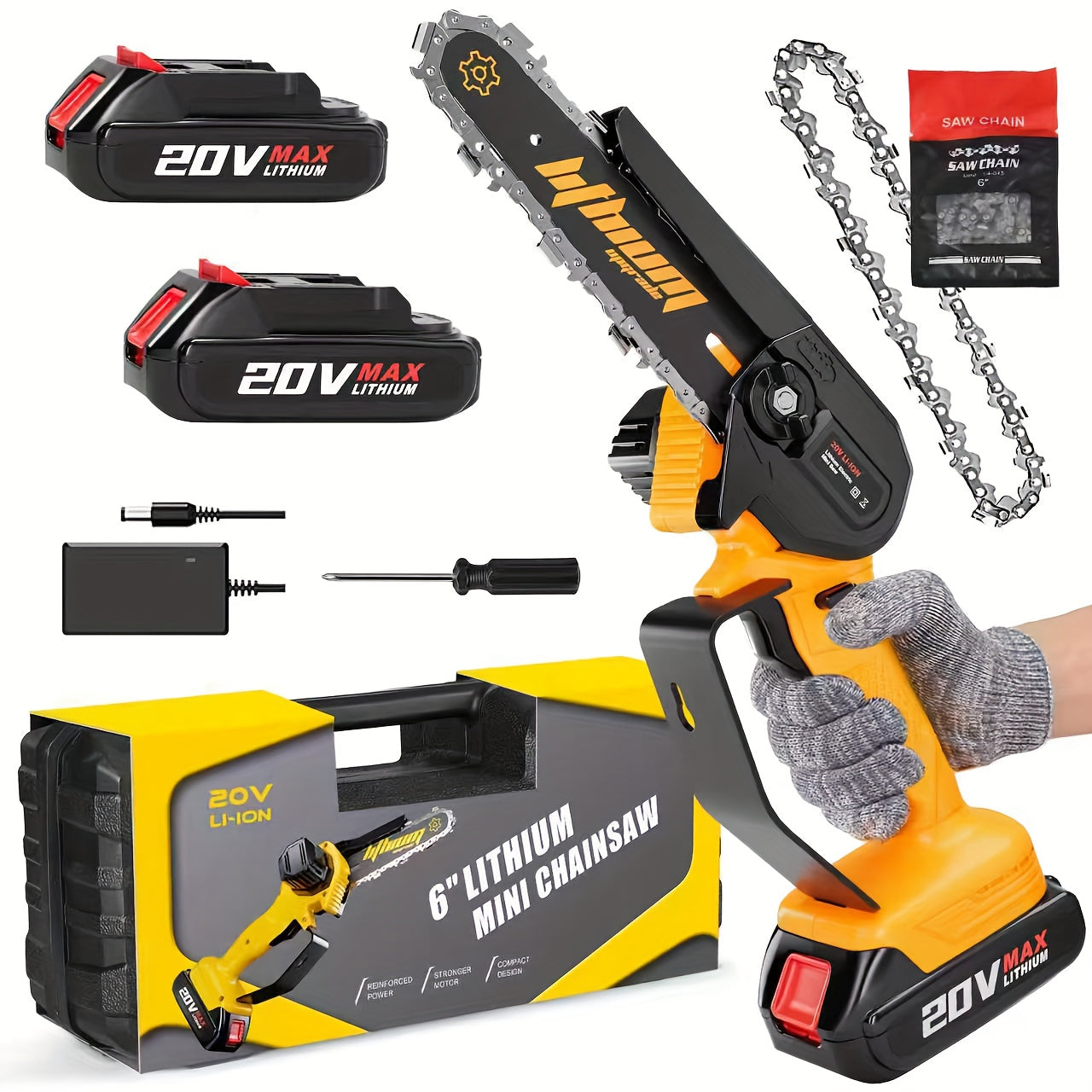 6-Inch Pruning Chainsaw Cordless Mini Handheld Battery Saw Compatible with 20V Lithium Batteries – Portable Electric Tree Trimmer for Branch Cutting, Wood Trimming & Garden Maintenance, Great Gift for Men & Fathers