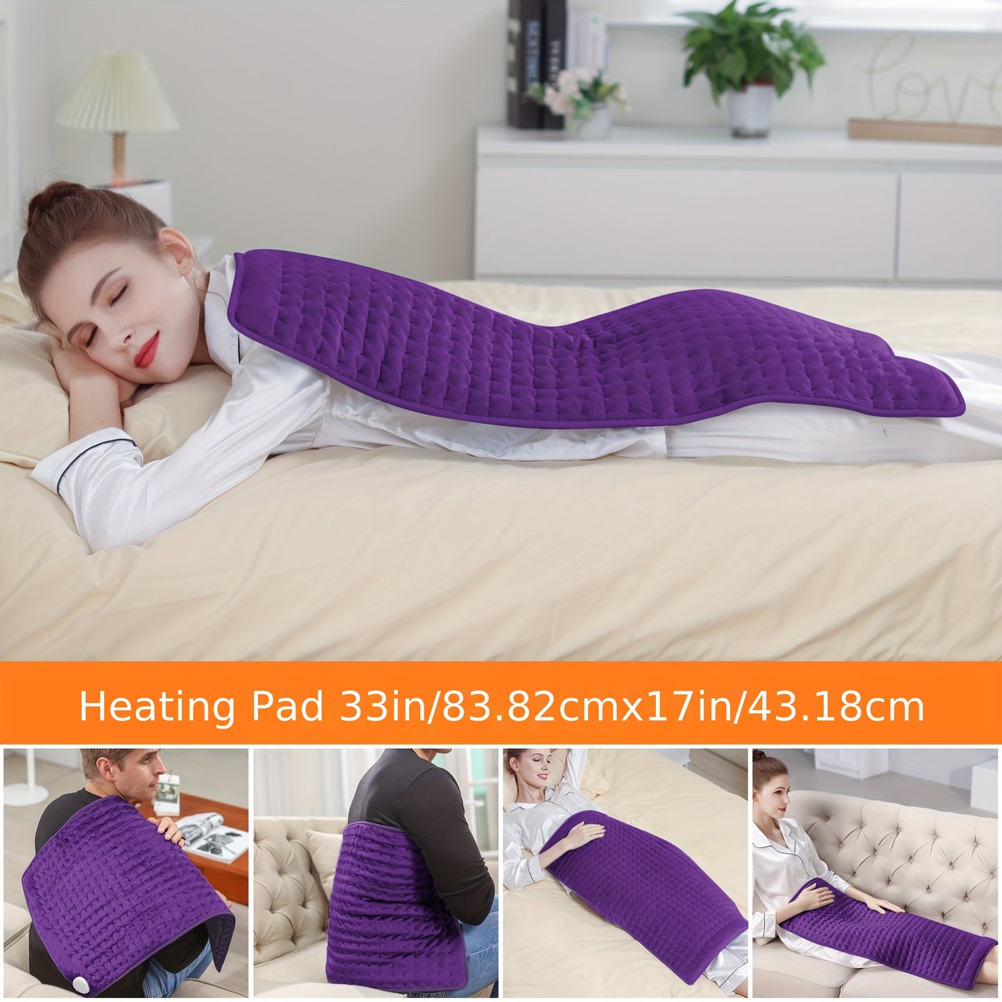 XXL Heating Pad with 6 Heat Levels – 24"x12" or 33"x17", Heats to 140°F, Auto Shut-Off, Machine Washable, Ultra-Soft Flannel for Back, Shoulder, Knee & Neck Pain Relief | ShopVora CA