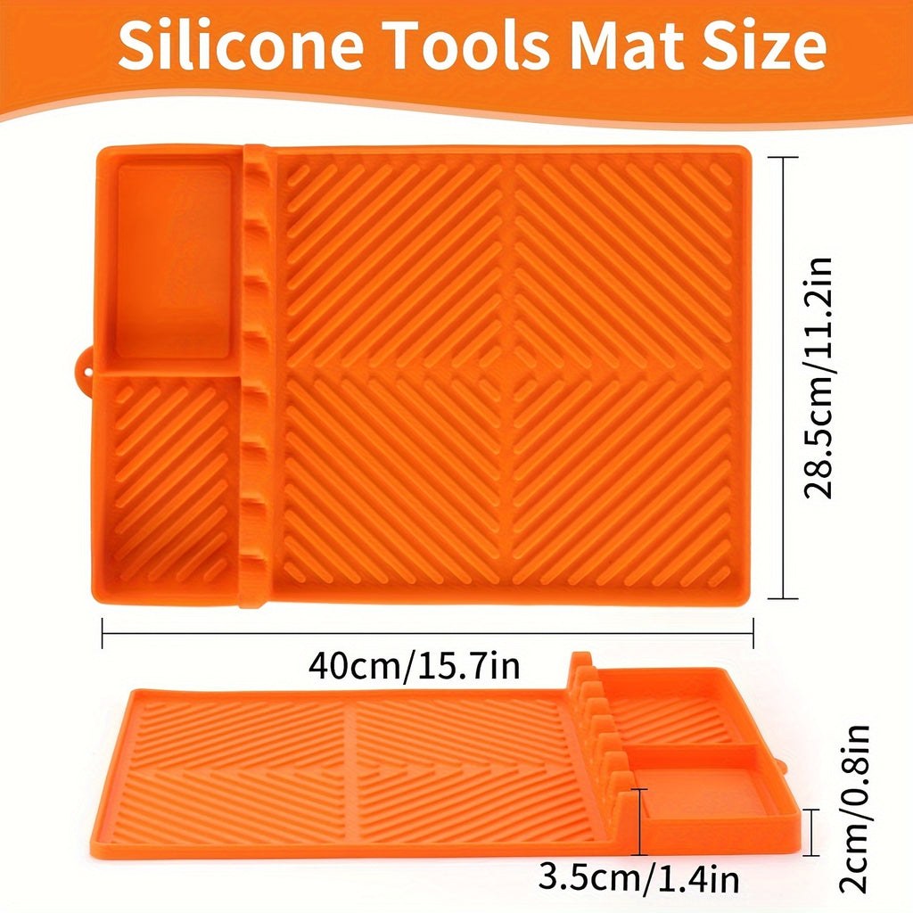 Blackstone Grill Mat - Large Silicone Spatula Pad with Drip Tray/Heat-Resistant & Non-Slip Surface/Utensil Holder for Outdoor BBQ, Kitchen Counter, and Griddle Accessories/Orange/Grilling Essentials|Modern Kitchen Accessory|Durable Silicone Mat, Grill Acc