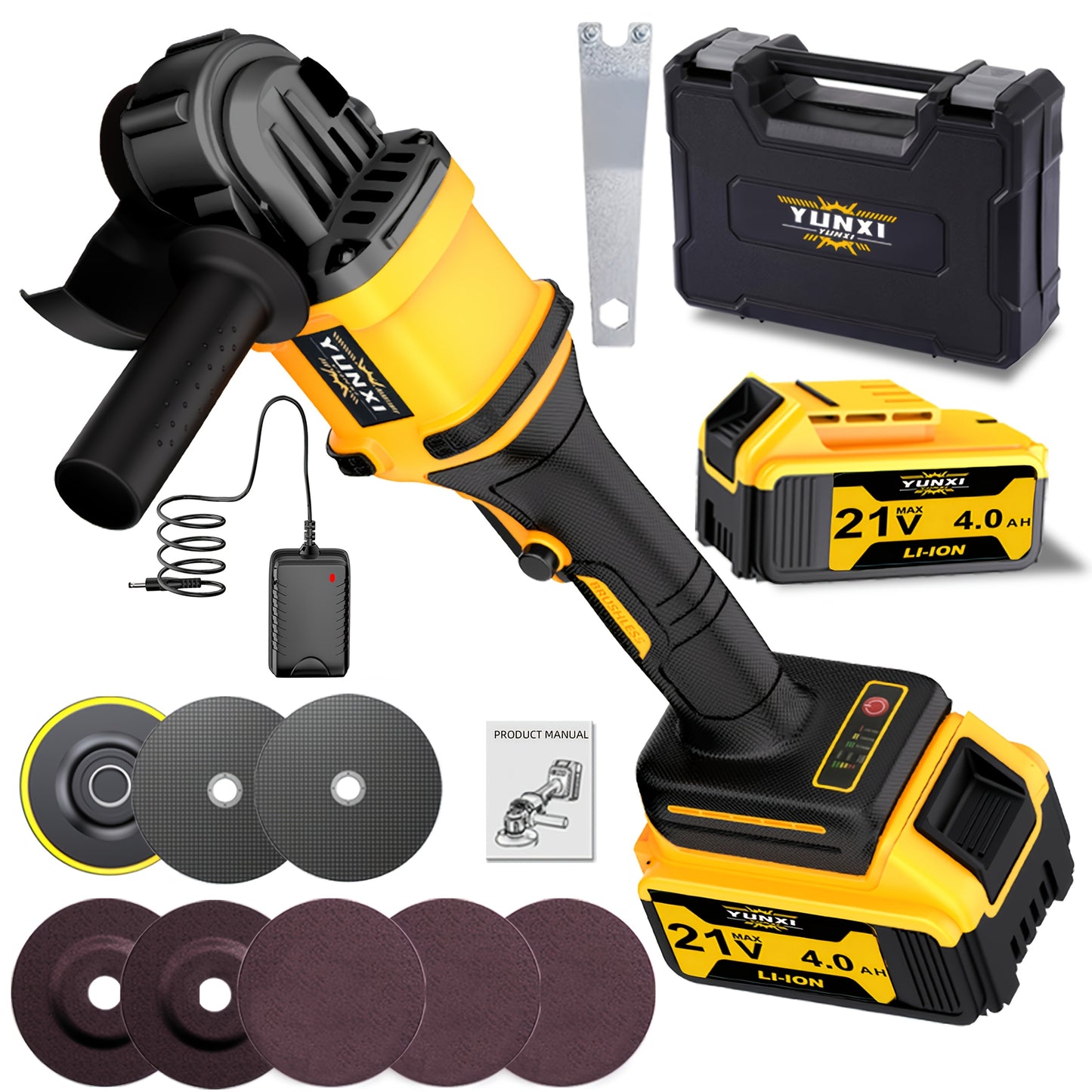 Rechargeable Angle Grinder Polisher Kit 2-in-1 Wireless Portable Power Tool for Metal Wood Car Repair – Cordless Grinding Polishing Machine, DIY & Auto Detailing Tool, Great Gift Idea