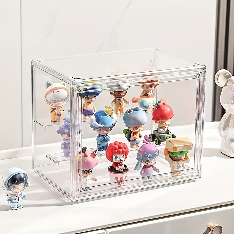 1pc/3pcs Transparent Acrylic Display Case with 2 Removable Dividers, Magnetic Door, Dustproof & Waterproof - Perfect for Figures, Collectibles, Handbags & Cosmetics