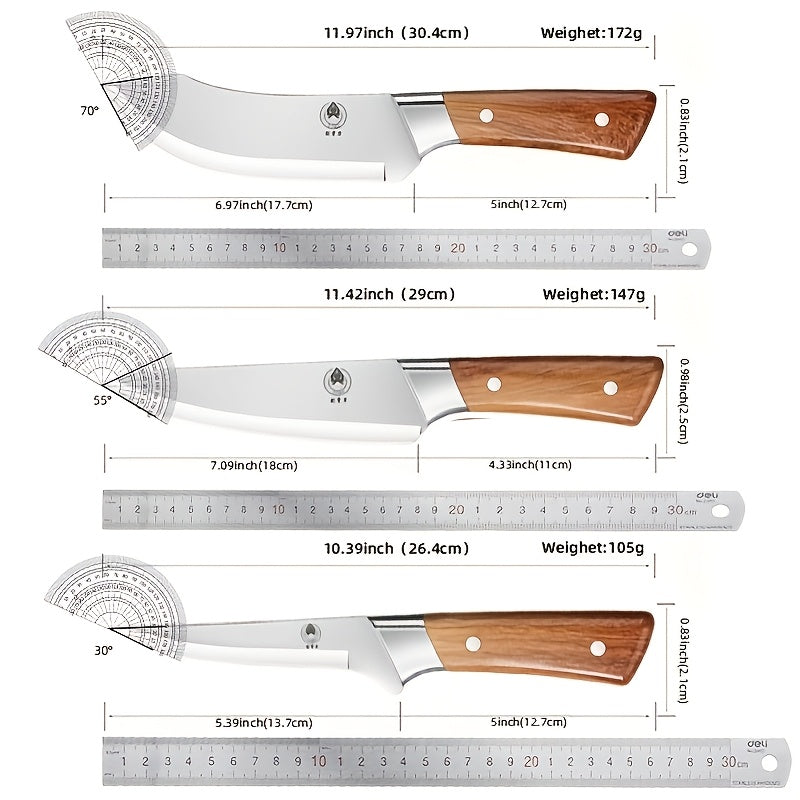 3pcs Multi-Functional Boning Knife Set, Specialized Cutting Tool, Japanese Stainless Steel Cooking Knives, Ultra Sharp Knives, ChefKnife with Sheath, Skinning Knife for Kitchen And SlaughterhouseUse, High Carbon Steel Meat Knife for Outdoor & BBQ