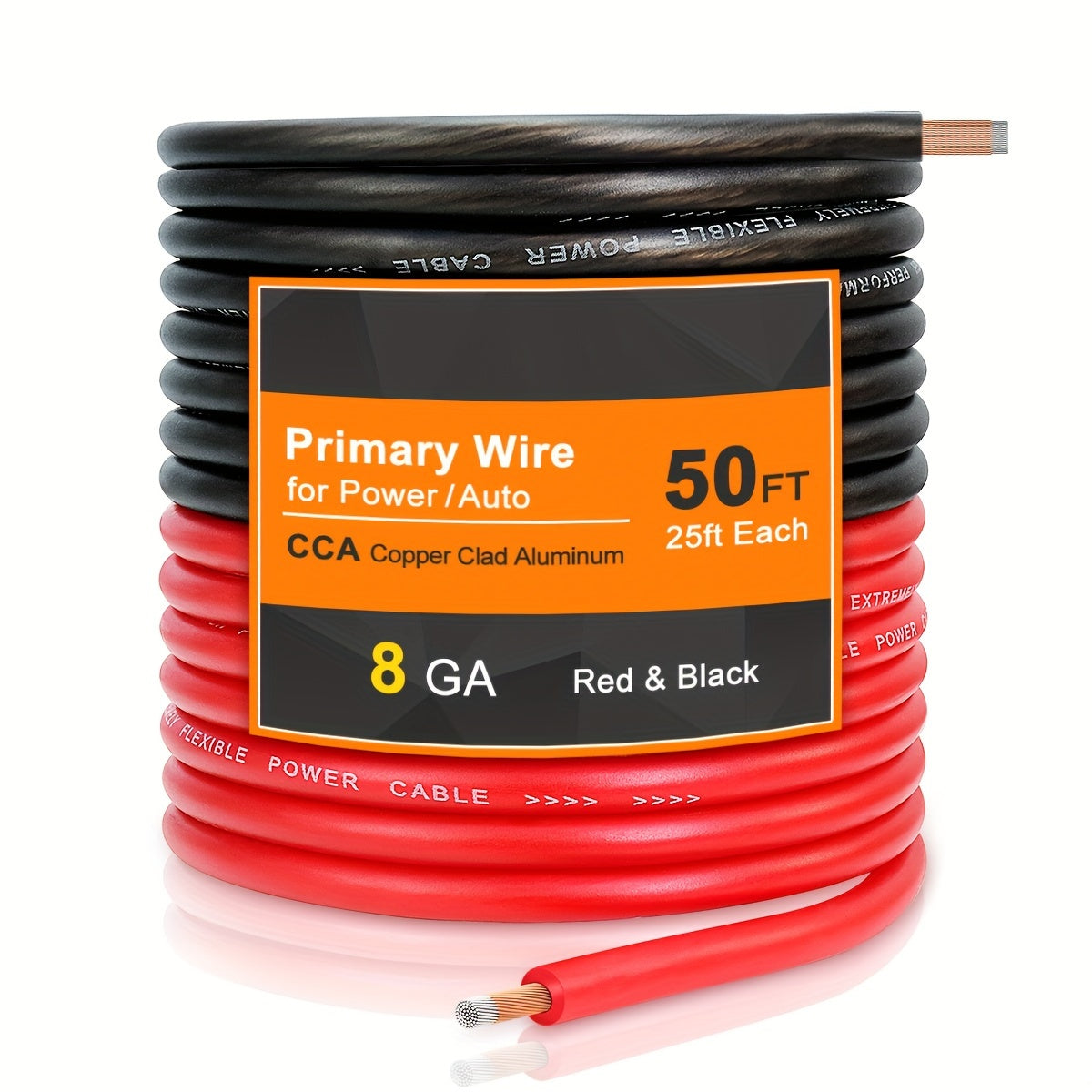 8 Gauge CCA Power Ground Wire Kit 50ft (25ft Red + 25ft Black), Car Audio Wiring for Amplifier Battery Connections Marine Welding – Flexible Anti-Oxidation Stranded Wire
