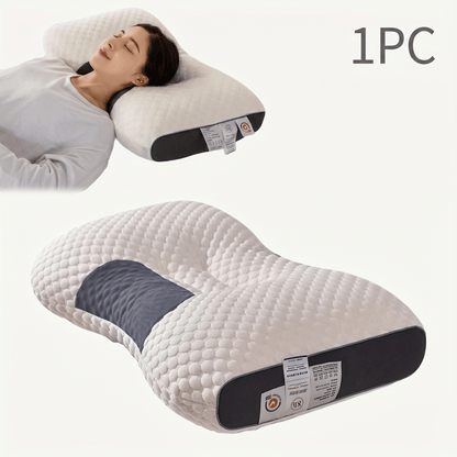 Ergonomic Cervical Pillow for Neck Pain Relief, 1000G Filling Vertebra Protection Sleep Massage Pillow, Breathable Knitted Bedding Pillow for Bedroom Living Room, White Grey, 1-Pack 2-Pack