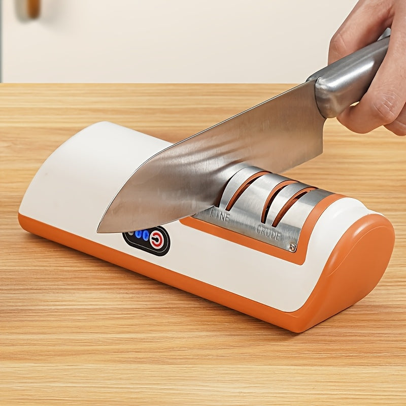 USB Rechargeable Electric Knife Sharpener Professional Sharpening & Polishing Tool for Kitchen Knives, Chef's Knives, Santoku, Paring & Ceramic Blades, Cordless Portable Blade Grinder, Orange Pink Black White