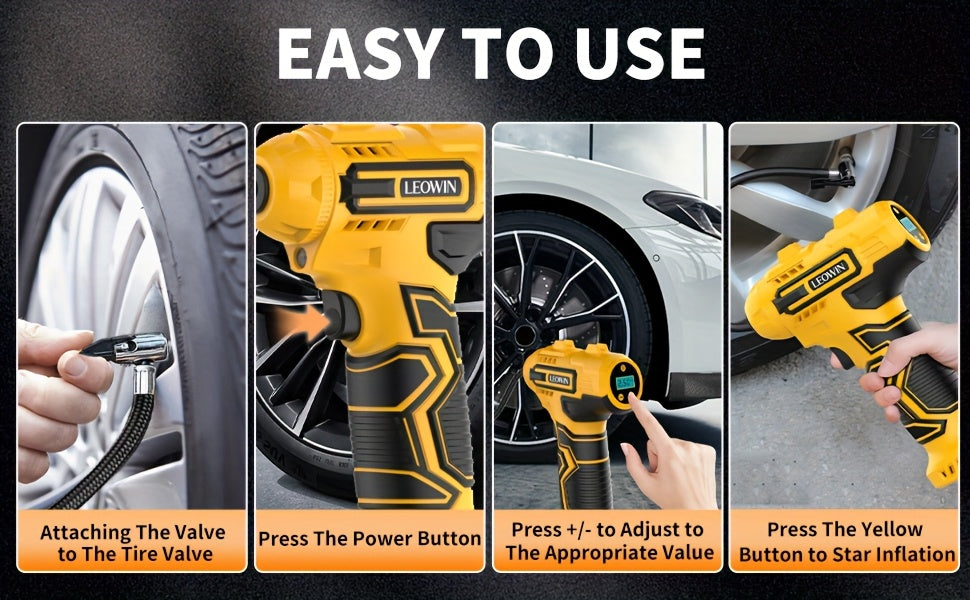 Tire Inflator Portable Air Compressor 150PSI – Cordless Auto-Shutoff Handheld Pump, Digital Pressure Gauge, LED Light, Rechargeable – Cars Motorcycles Bikes Balls Canada