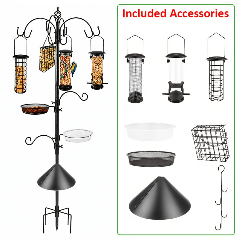 Bird Feeder Pole Set Squirrel Proof 91"/94" Heavy Duty Shepherd Hook with Squirrel Baffle, Metal Tray, Bird Feeder Cage & Bird Bath Dish – Outdoor Wild Bird Feeding Station for Garden Canada