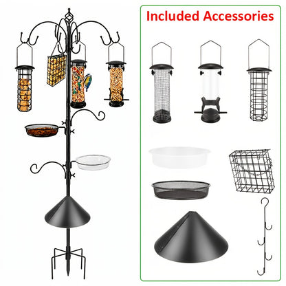 Bird Feeder Pole Set Squirrel Proof 91"/94" Heavy Duty Shepherd Hook with Squirrel Baffle, Metal Tray, Bird Feeder Cage & Bird Bath Dish – Outdoor Wild Bird Feeding Station for Garden Canada