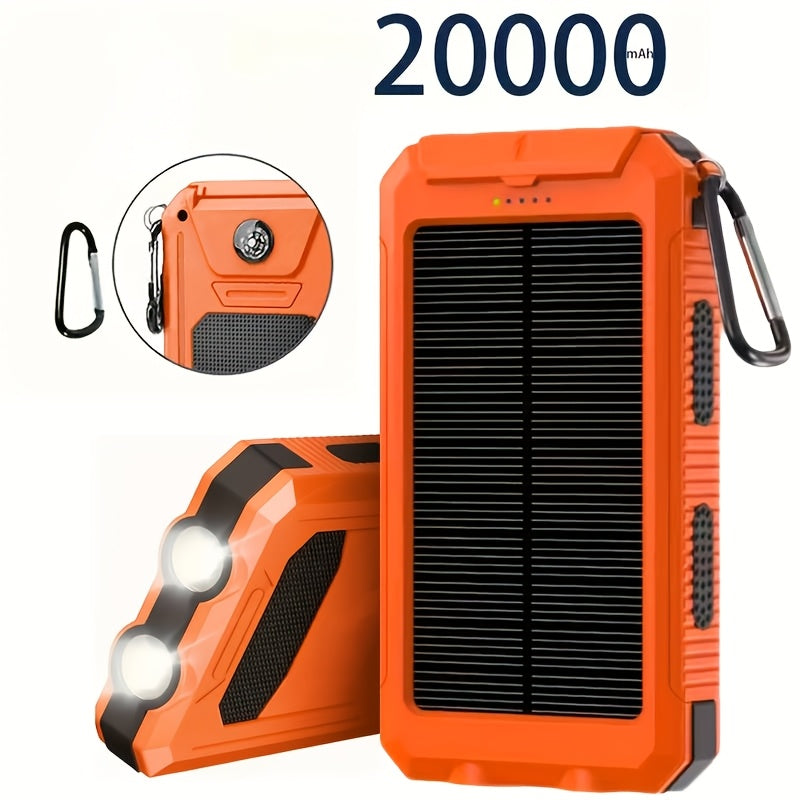 Solar Power Bank 20000mAh with Compass & LED Flashlight - Portable Outdoor Camping Phone Charger, Dual USB External Battery Pack for Hiking Backpacking Travel Emergency