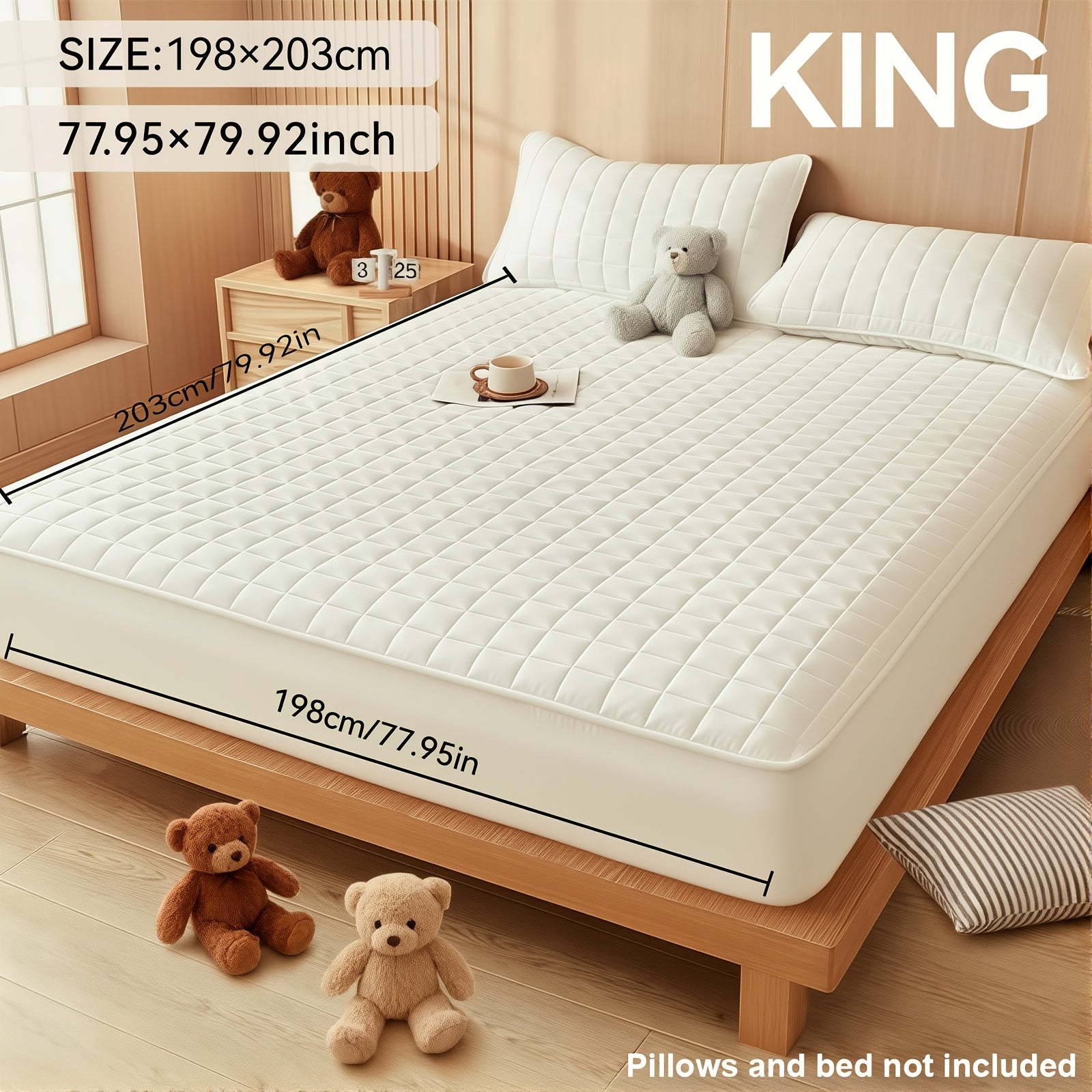 Waterproof Mattress Protector Cover Fitted Sheet Thickened Breathable Mattress Topper Pad Twin Full Queen King Size Bedroom Guest Room Hotel Comfortable Durable Bed Cover
