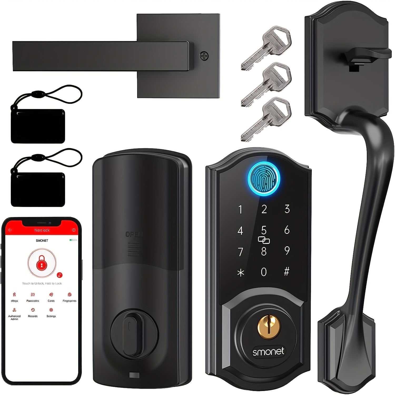 SMONET Y1 Smart Door Lock Alexa Compatible, Fingerprint Keypad Bluetooth Deadbolt, Keyless Entry with Auto-Lock, App Control — Front Door Handle Set Canada