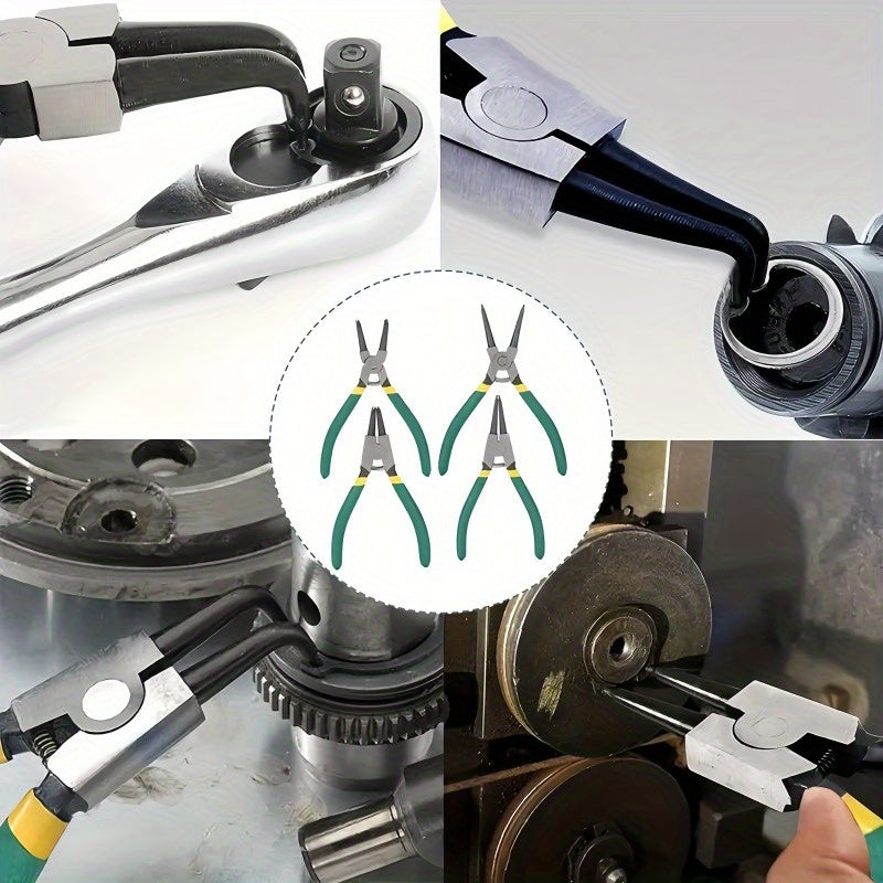 4pcs Professional Card Spiral Wrench Set, 7-inch Heavy Duty Ring Stop, Right Angle/ Bent Neck, Chrome Vanadium Steel, Type C-Clamp For Internal/ External Ring Removal, Metal Construction | Professional Wrench Set.Valentine'S Day Gifts For Men.