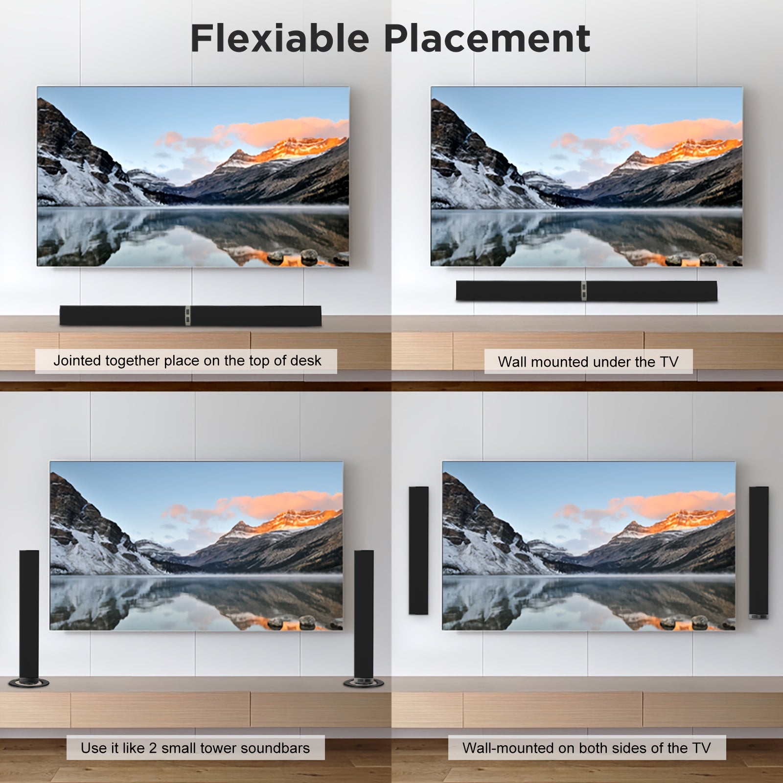 2in 1 TV Sound Bar, SoundBar for Smart TV, Wireless Speaker Surround Home Audio, Sound Bars with Subwoofer, ARC/Optical/AUX Connection, with Infrared Remote Control