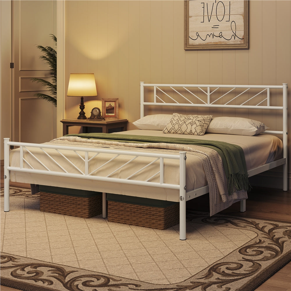 Metal Platform Bed Frame Twin Full Queen with Arrow Headboard Footboard No Box Spring Needed Underbed Storage - ALDEN DESIGN Minimalist Bed, White Black, Canada
