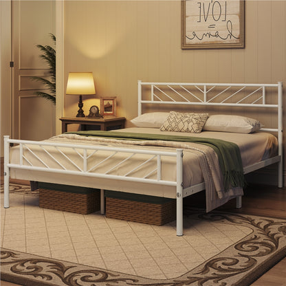 Metal Platform Bed Frame Twin Full Queen with Arrow Headboard Footboard No Box Spring Needed Underbed Storage - ALDEN DESIGN Minimalist Bed, White Black, Canada