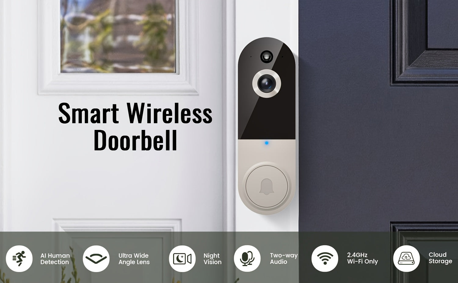 Doorbell Camera Wireless, 2K Wireless Smart Video Doorbell with AI Human Detection, Clear Night Vision, 2-Way Audio, Cloud Storage (Sold Separately), 2.4GHz Wi-Fi Only, Battery Powered, Boxing Day Home Security Doorbell