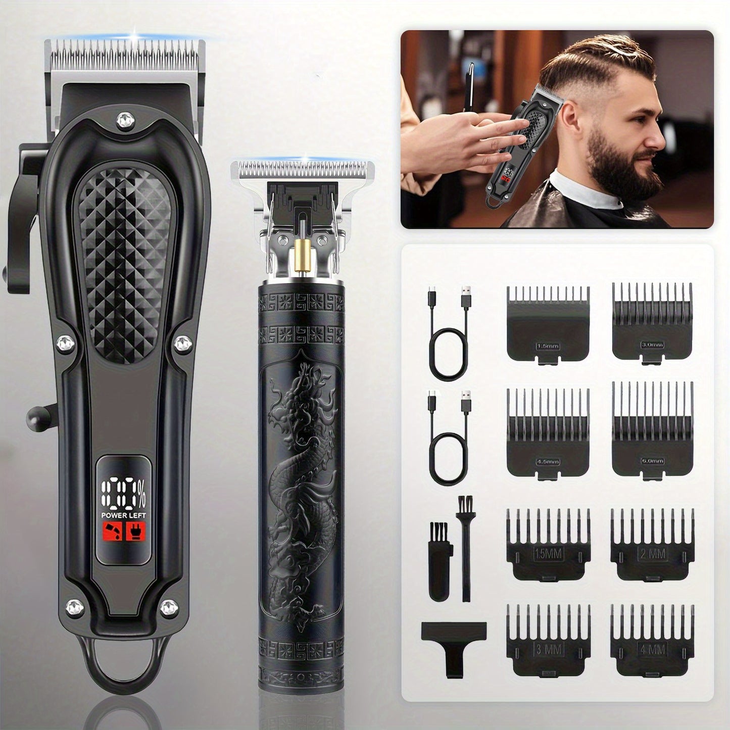 Men's Hair Clipper & Beard Trimmer Grooming Set USB Rechargeable with Digital Display, Electric Hair Cutting Kit 2-3 Piece – Father's Day & Holiday Gift for Men
