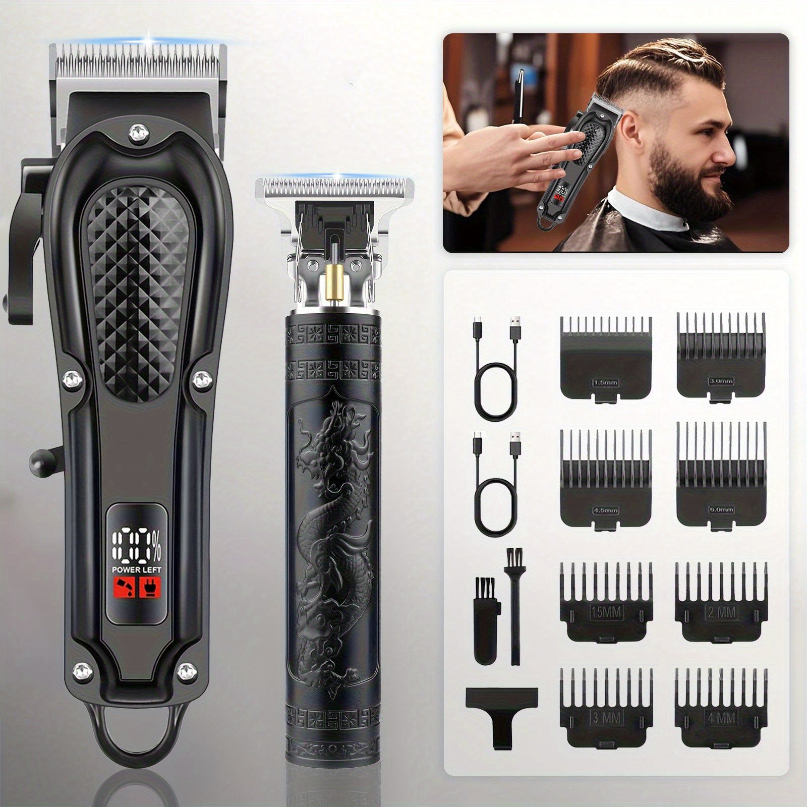 Men's Hair Clipper & Beard Trimmer Grooming Set USB Rechargeable with Digital Display, Electric Hair Cutting Kit 2-3 Piece – Father's Day & Holiday Gift for Men